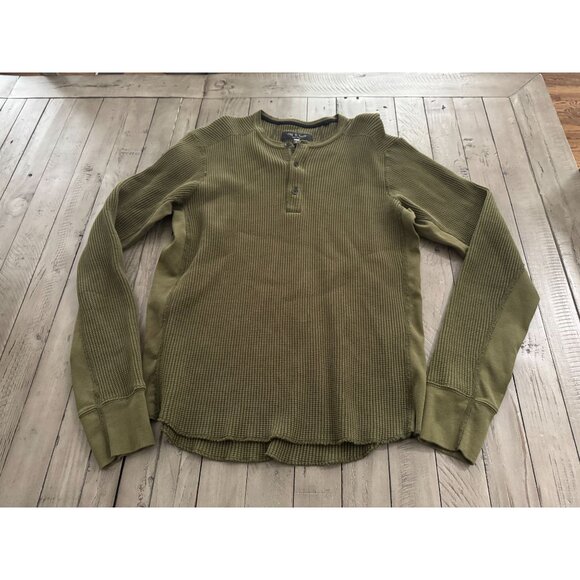 rag & bone Mens Devon Waffle Knit Pima Henley Sweater Green Medium - Picture 2 of 4